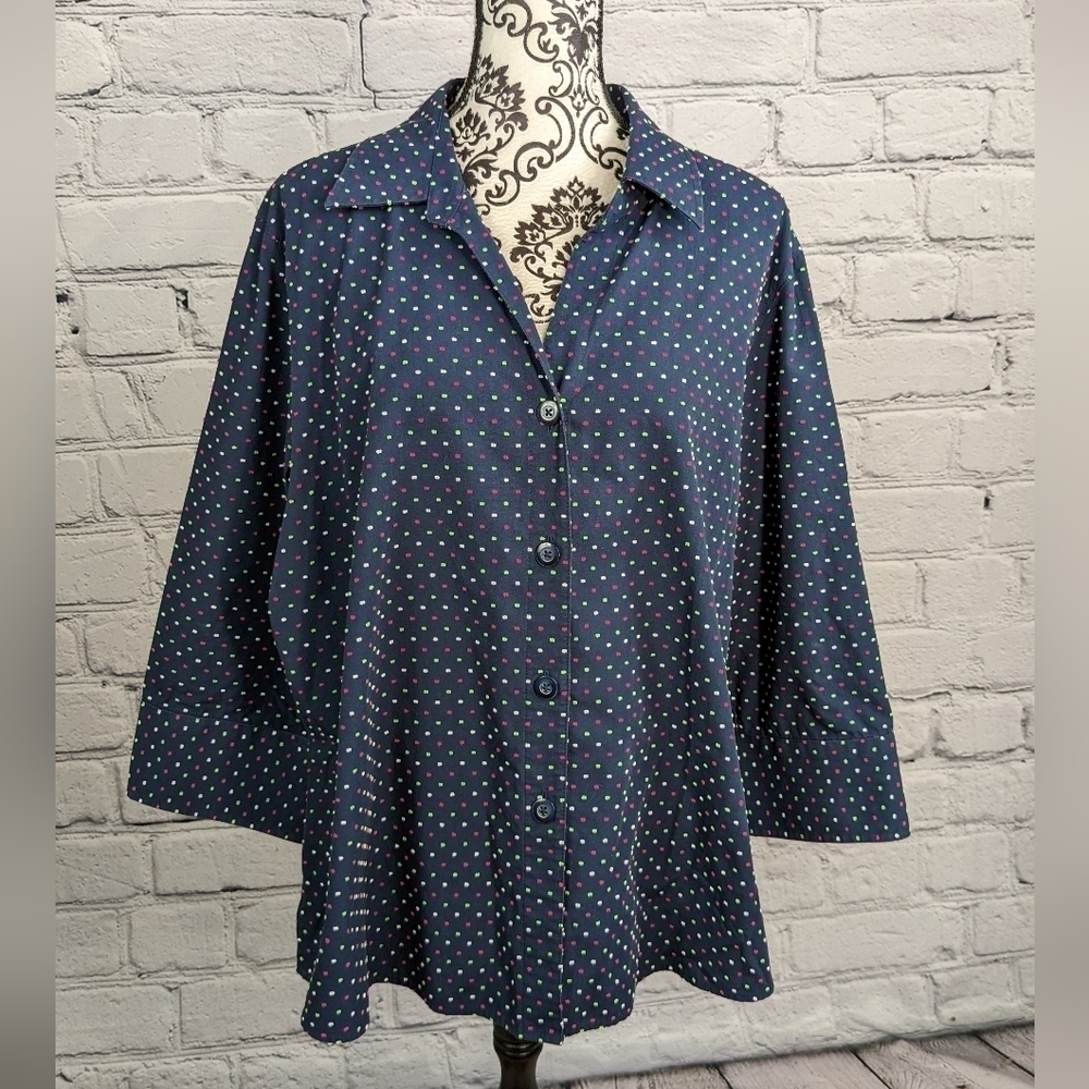Foxcroft women's button front dot print plus size 20W shirt long sleeves bb13